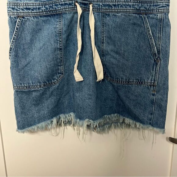 Lucky Brand Womens Jean Dress Large Drawstring Button Up Fray Hem Short Sleeve - Picture 3 of 13